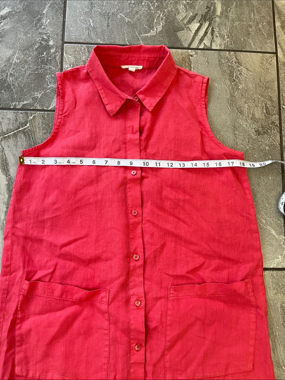❤️ Eileen Fisher Organic Linen Dress Button Down Sleeveless Size XXS Coral - Picture 7 of 8
